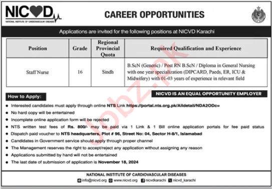 NICVD Job 2024: National Institute of Cardiovascular Diseases