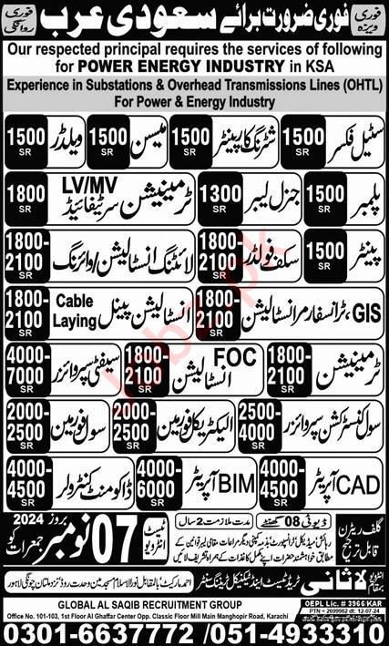 Saudi Arabia Jobs 2024 on Global Al Saqib Recruitment Group