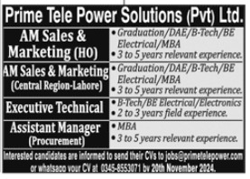  Jobs at Prime Tele Power Solutions Ltd. in Rawalpindi