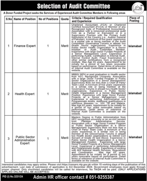 Jobs for Finance and Health Experts in Islamabad in 2024