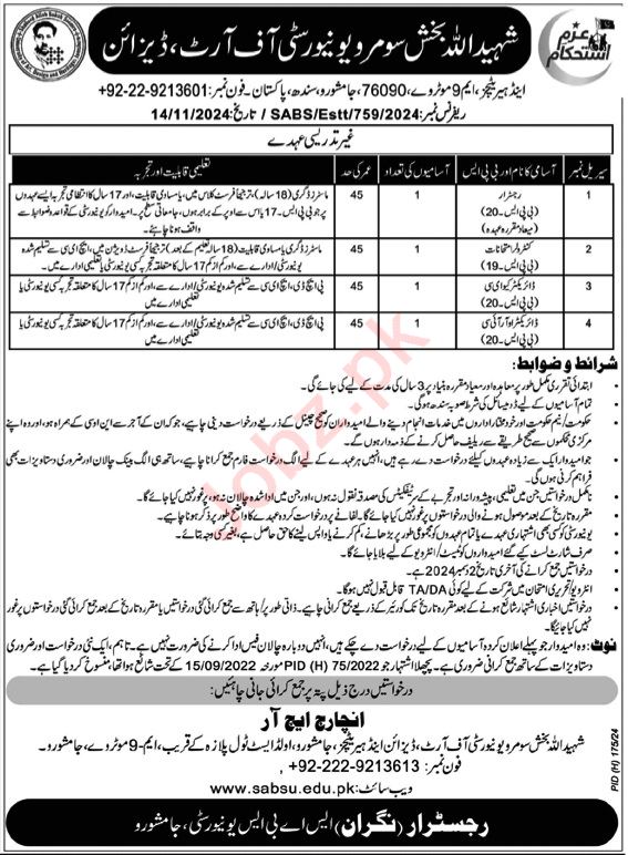 Shaheed Allah Buksh Soomro University Job Openings