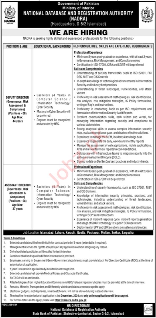 NADRA Jobs 2024: National Database & Registration Authority