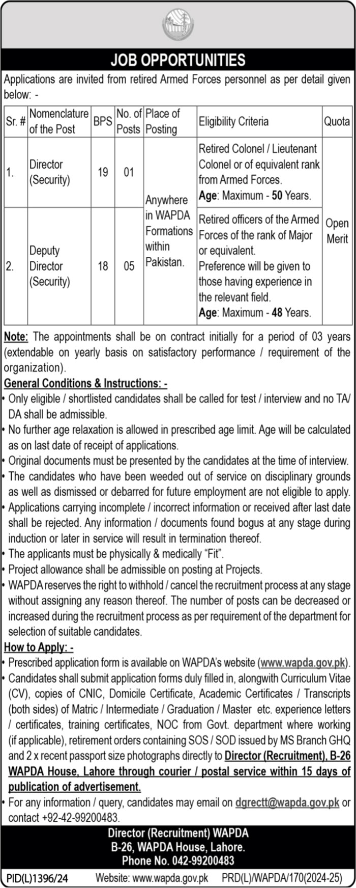 Employment Opportunities at the Water and Power Development Authority