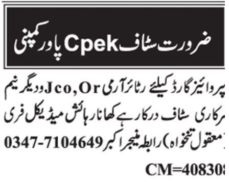 Jobs in Cpek Power Company as a Supervisor and Guard