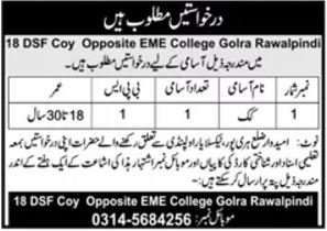 Cook Jobs in the Pakistan Army's 18 DSF Company