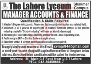 Current Jobs at The Lahore Lyceum Lahore 2024