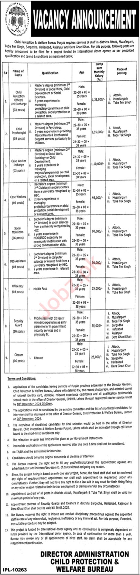 Child Protection & Welfare Bureau Job Announcement