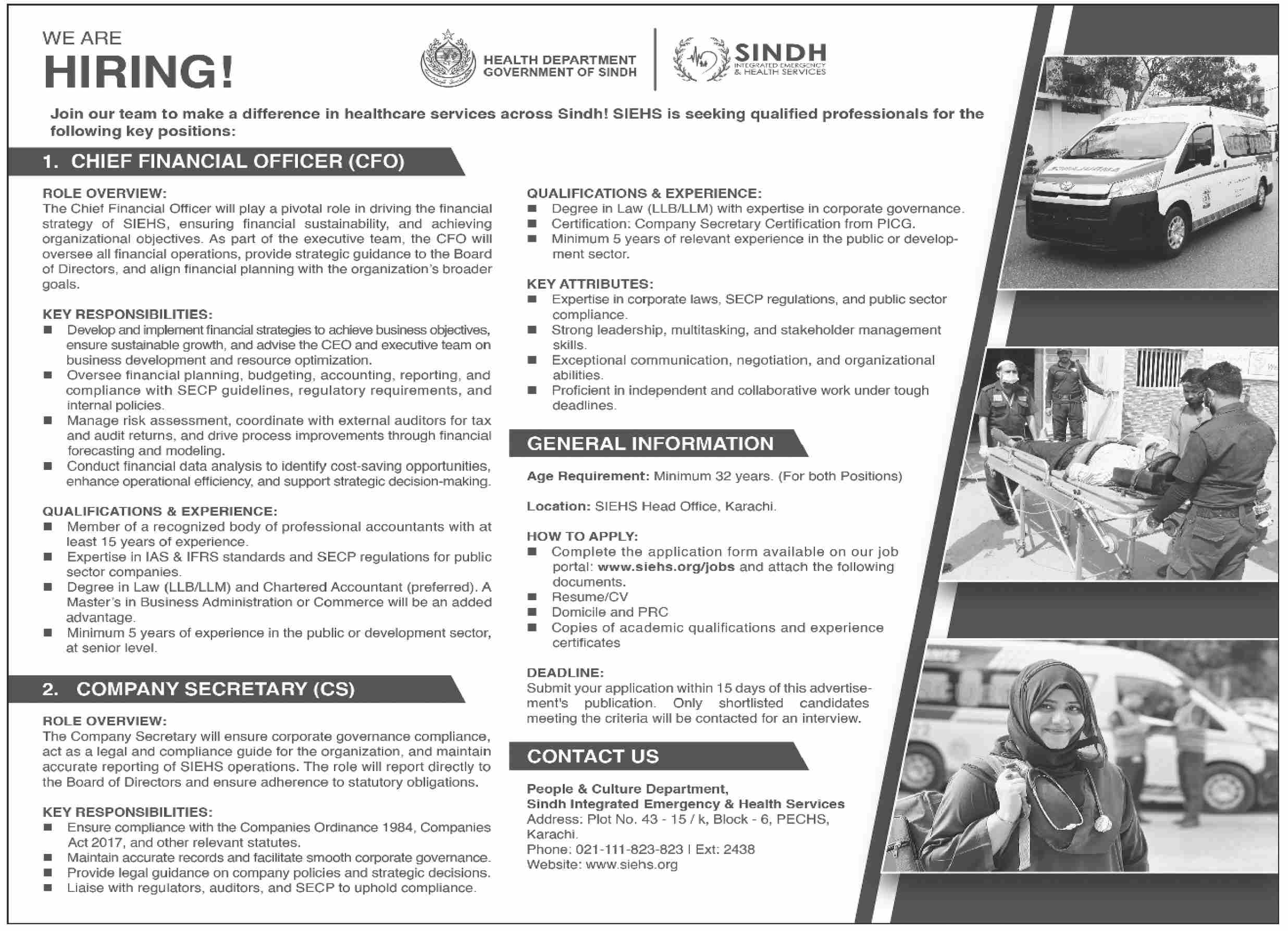 Jobs in Sindh Integrated Emergency & Health Services (SIEHS) 2024