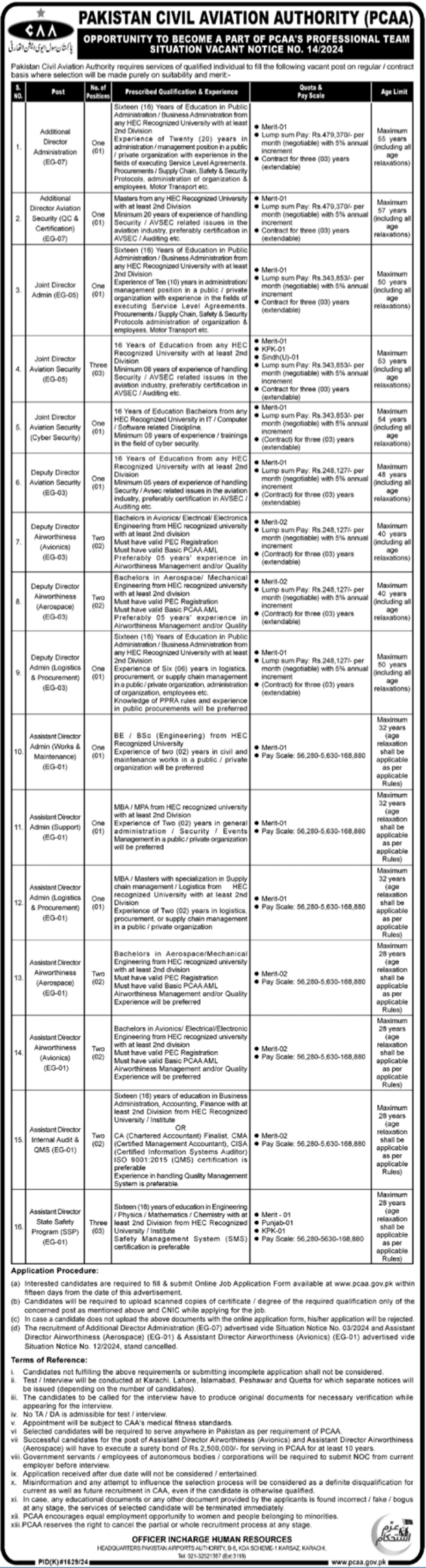 Jobs at PCAA Karachi for Additional Directors in 2024