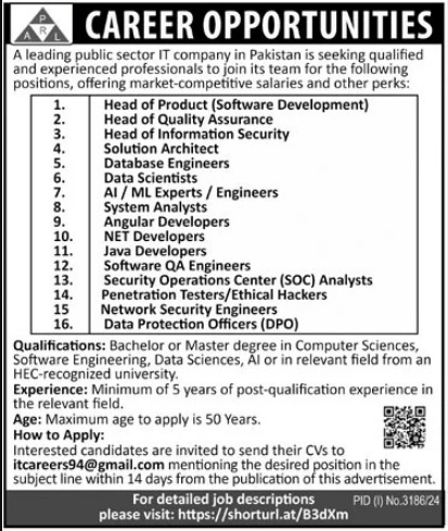 Jobs for IT Staff in Pakistan Revenue Automation Limited (PRAL) 2024