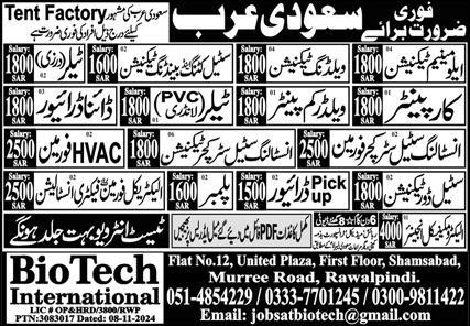 Saudi Arabia Jobs for Bio Tech International in 2024