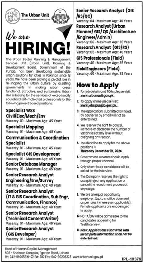 Available Jobs at The Urban Unit in Lahore, 2024