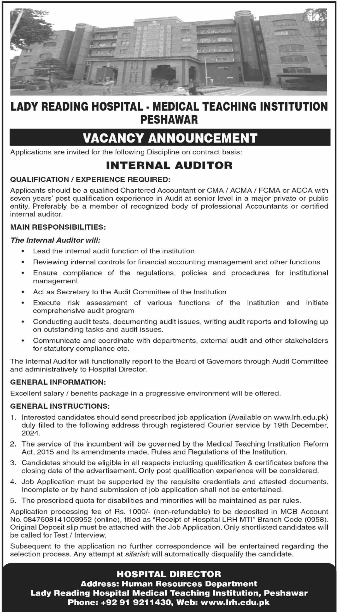 Job at Lady Reading Hospital in Peshawar, 2024