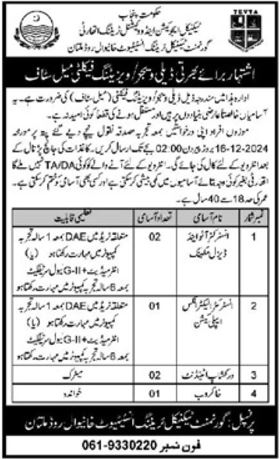 Jobs at the Government Technical Training Institute Khanewal Road in Multan