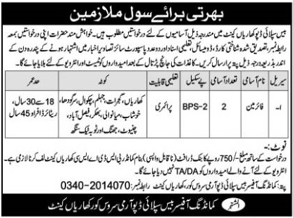 Kharian Cantt Jobs at Base Supply Depot in 2024