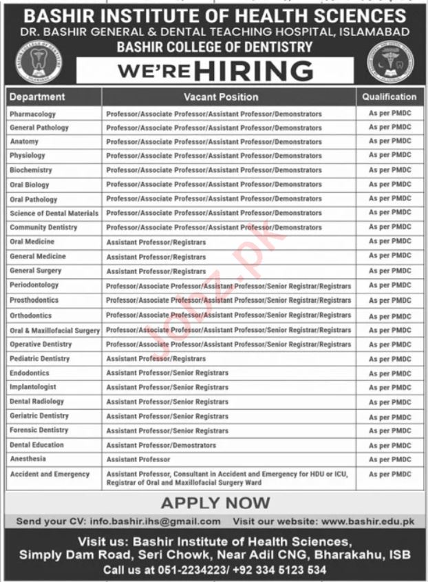  Job Opportunities at Bashir Institute of Health Sciences 2024