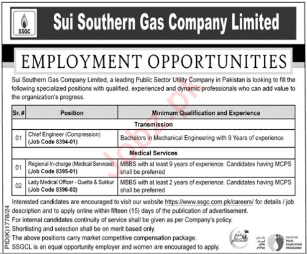 Jobs Available at SSGC, Sui Southern Gas Company Limited