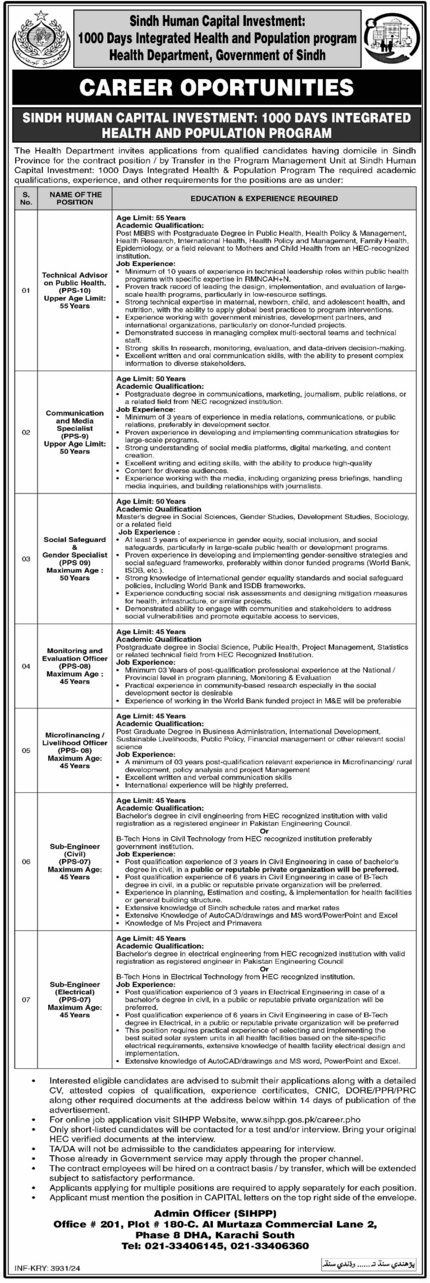 Job Posting at the Health Department in Sindh