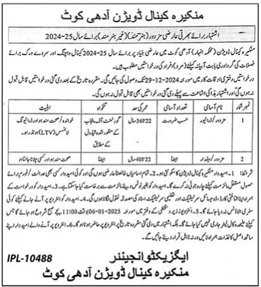 Jobs Available in the Canal Division in Adhikot