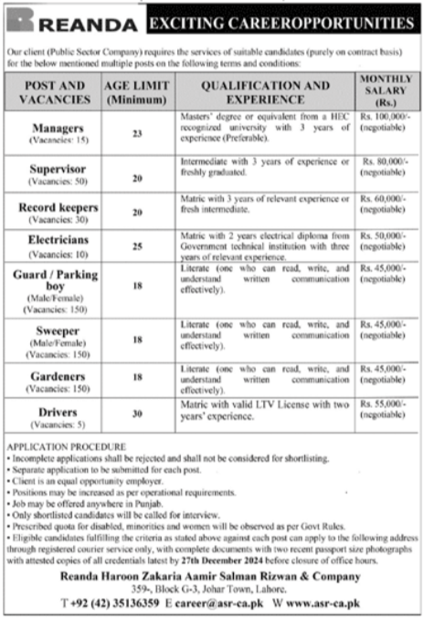 Manager Positions at Reanda Haroon Zakaria & Company in Lahore for 2024