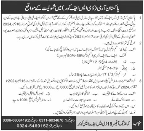 Jobs for the Pakistan Army DSF Core in Balochistan 2024