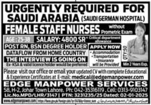 Jobs for Women Staff Nurses in Saudi Arabia