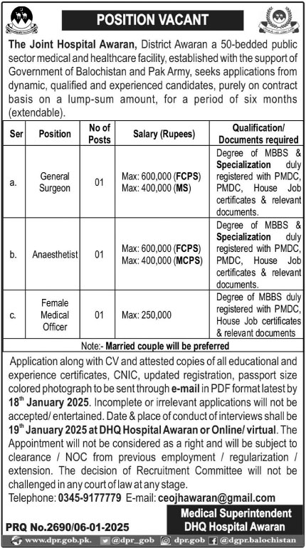 Vacant Vacancies at Joint Hospital Awaran