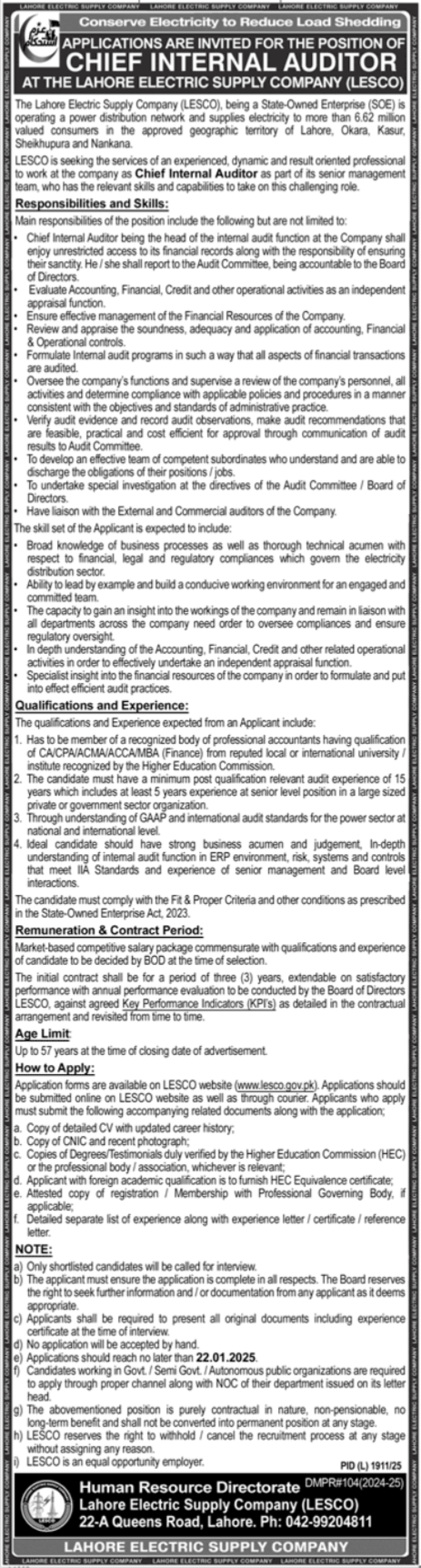 Job Available At Lahore Electric Supply Company, LESCO