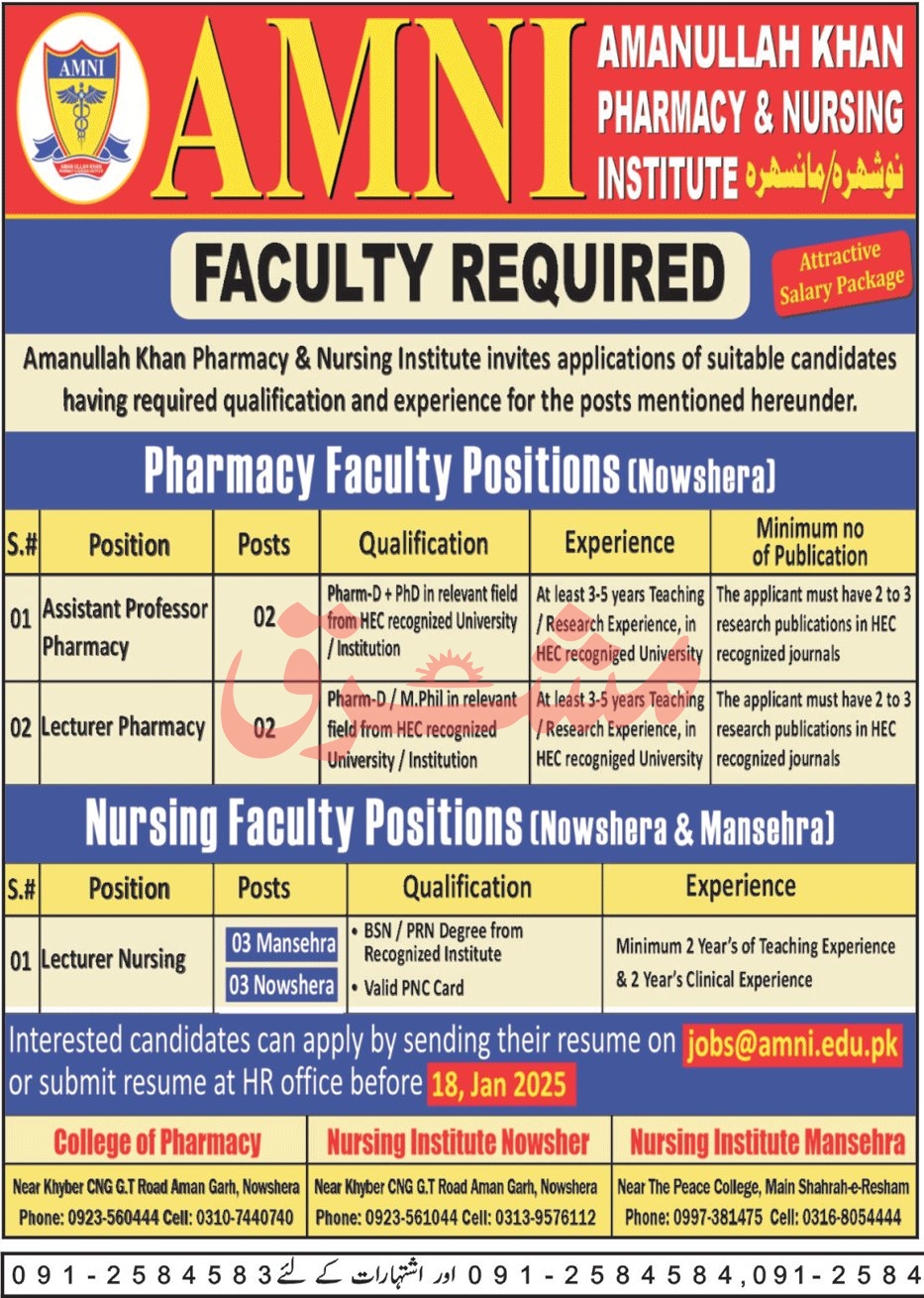 Jobs at AMNI Amanullah Khan Pharmacy & Nursing Institute 2025