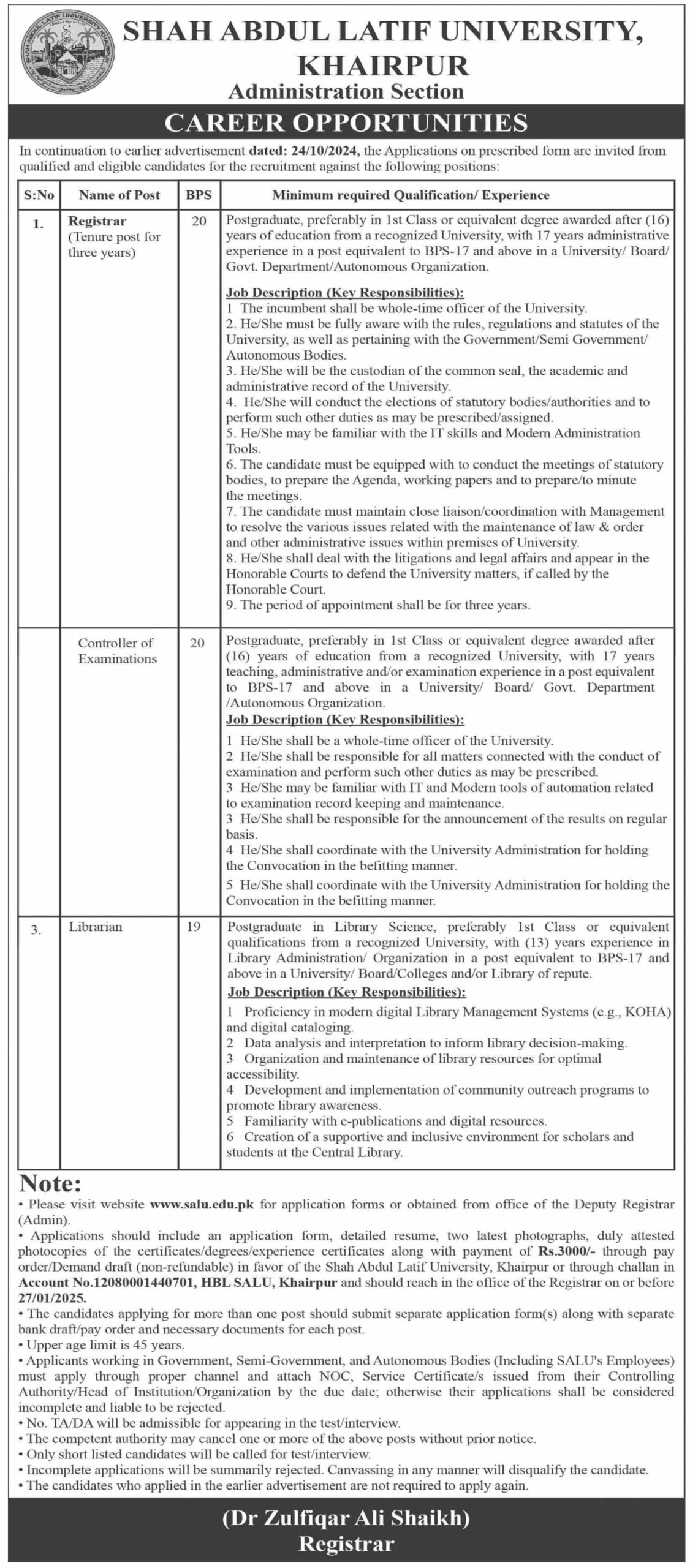 Jobs At Shah Abdul Latif University That Are Open