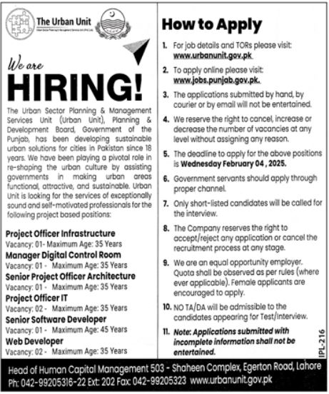 Jobs Notice 2025 at The Urban Unit in Lahore