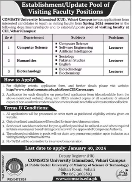 Latest Vehari Jobs at Comsats University 2025