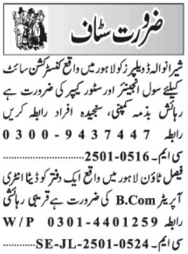 Jobs for Data Entry Operators and Civil Engineers in Lahore in 2025