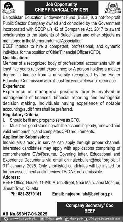 Education Endowment Fund Jobs in Balochistan (BEEF) 2025