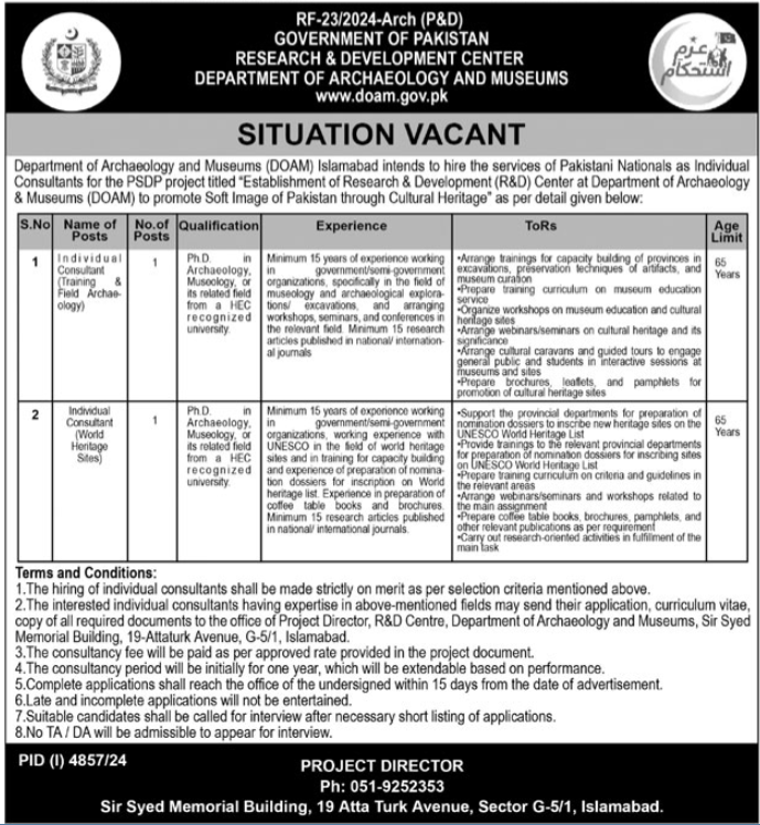 Islamabad Jobs at the Department of Archaeology & Museums, 2025