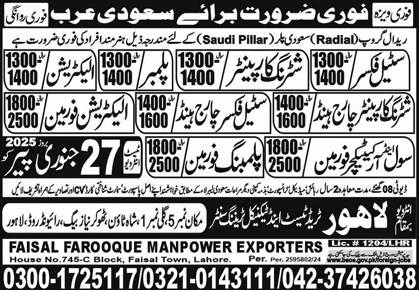 Saudi Arabian Jobs for Electricians and Foremen in 2025