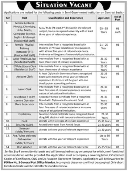 Jobs in Semi-Governmental Organizations in Mardan, 2025