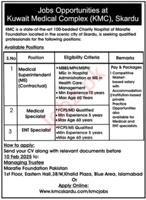 2025 Jobs at Kuwait Medical Complex KMC Islamabad