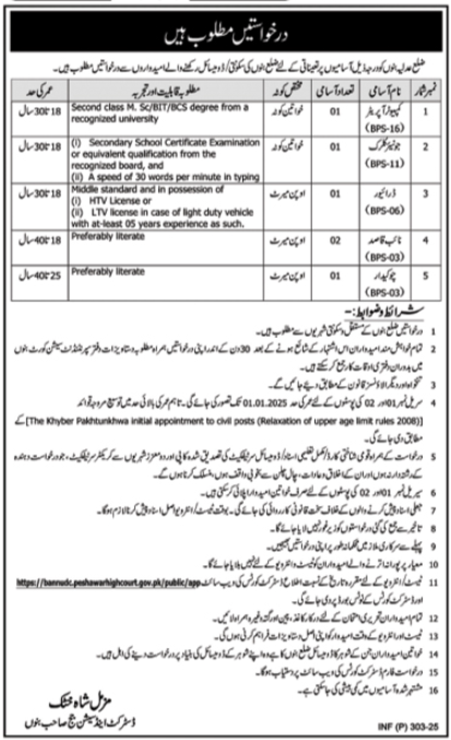 Jobs at District Court Bannu 2025