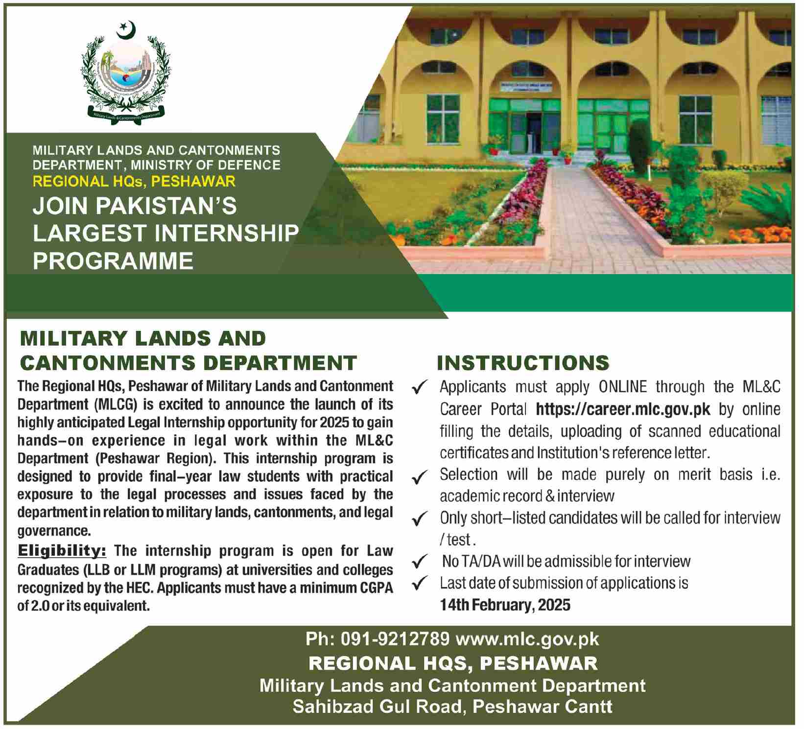 Department of Military Lands & Cantonment ML&C Internship 2025