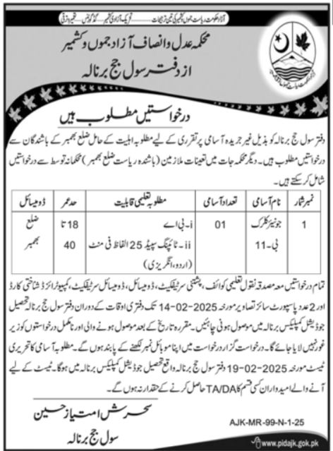 Civil Court Barnala Junior Clerk Jobs 2025