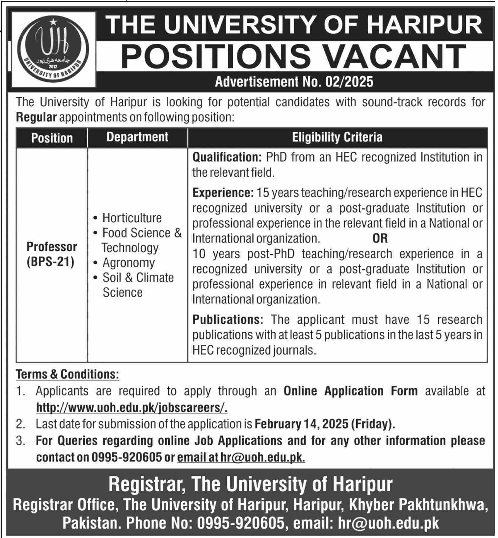 Jobs at The University of Haripur for Professors in 2025