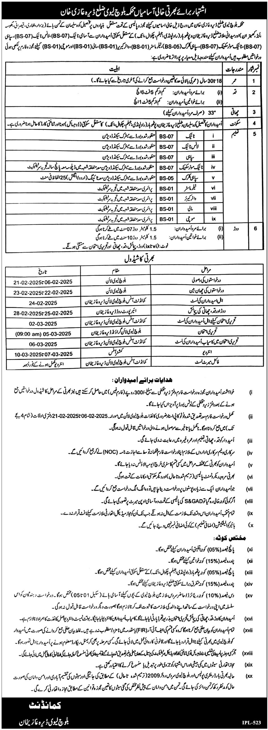 Baloch Levies Force Naik & Lance Naik Jobs in Rajanpur 2025